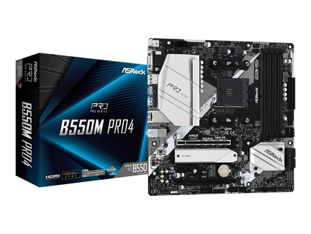 ASROCK B550M Pro4 AM4 Socket DDR4 4733+ 1 x3.0 x16 x4.0 PCIe HDMI D-Sub DisplayPort 7.1 CH HD 6 SATA3 2 USB 3.2 mATX MB