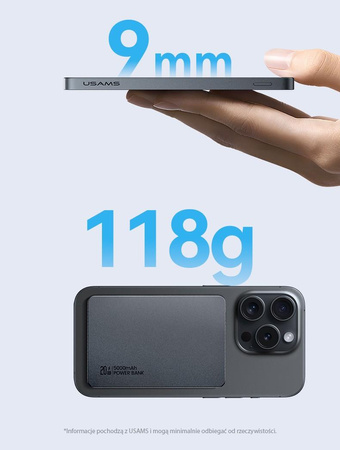 PowerBank 5000mAh 20W Indukcyjny Magsafe PD Fast Charge tytanowy