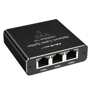 Switch niezarządzalny Qoltec mini rozdzielacz splitter 1x3 port RJ45 | 1000Mbps | USB-C | Aluminium