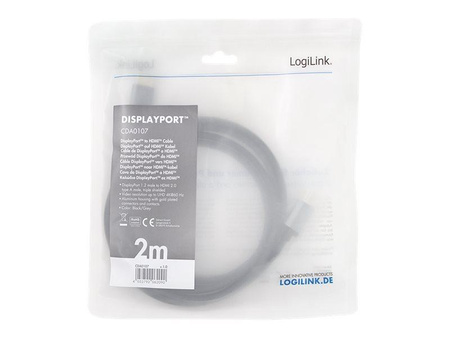 LOGILINK CDA0107 Kabel DisplayPort DP/M na HDMI A/M 4K/60 Hz aluminium czarny/szary 2m