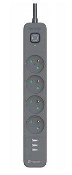TRACER Listwa zasilająca antyprzepięciowa Power Line+ mobile ready 1.5m 4 gniazda + 3x USB A 5V 2 4A