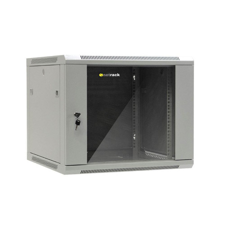 NETRACK 019-090-66-021 Netrack szafa wisząca 19, 9U/600x600mm –szary, drzwi szklane, otwierane boki