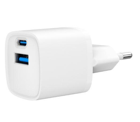 Mini-ładowarka USB-A USB-C 20W PD QC3.0 biała 