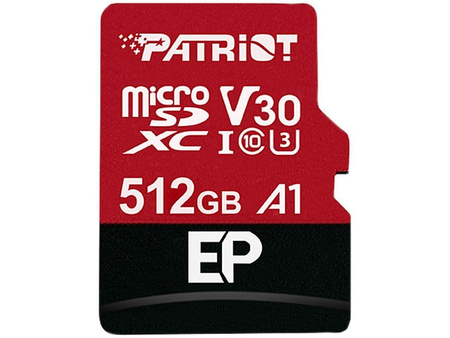 Karta pamięci z adapterem Patriot Memory EP Pro PEF512GEP31MCX (512GB; Class 10, Class A1, Class U3, V30; Adapter, Karta pamięci)