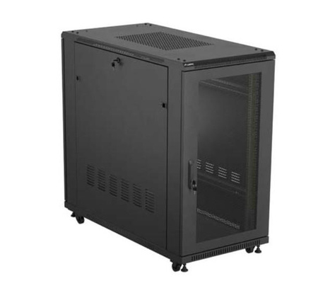 Szafa instalacyjna rack stojąca 19" 22U 600x1200 czarna drzwi perforowane (flat pack)