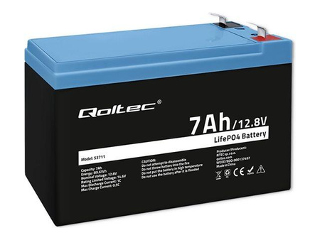 QOLTEC 53711 Akumulator LiFePO4 Litowo-Żelazowo-Fosforanowy / 12.8V / 7Ah / 89.6Wh / BMS