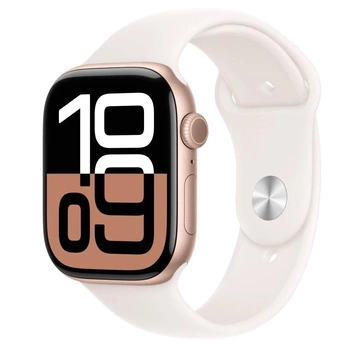 Watch Series 10 GPS, koperta 46 mm z aluminium w kolorze różowego złota z paskiem sportowym w kolorze łagodnego różu - rozmiar S/M