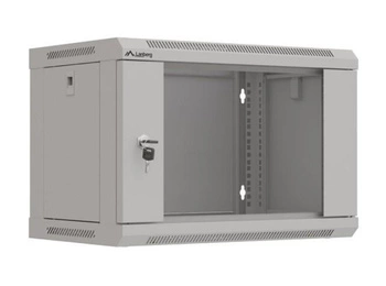 LANBERG Szafa instalacyjna rack wisząca 19 cali 6U 540x350 szara drzwi przeszklone flat pack
