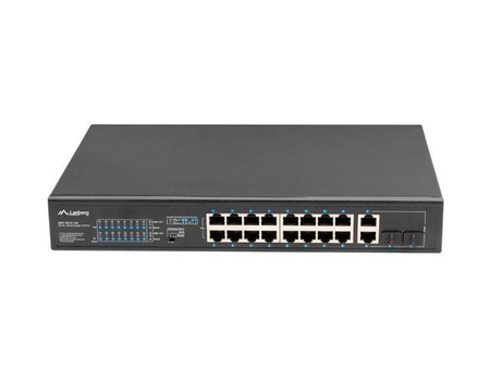 Switch niezarządzalny Lanberg 16x 100Mb PoE+/2x Combo Rack 19" Gigabit Ethernet 150W