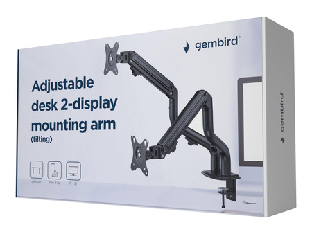GEMBIRD MA-DA2-02 Biurkowe ramię na dwa monitory regulowane od 17 do 32inch obciążenie do 8kg
