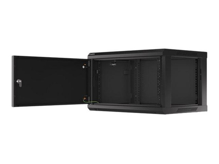 LANBERG Wall mount cabinet 19inch 6U 600x450 steel doors black flat pack