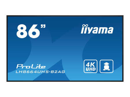 IIYAMA LH8664UHS-B2AG 86inch 3840x2160 UHD IPS panel Haze 25perc 500cd/m2 Landscape and Portrait Speakers 2x10W 3xHDMI USB 2.0