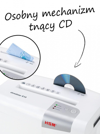 HSM 1042121 Shredstar S10 - paski 6mm/ 10 arkuszy 80 g/ kosz 18 l/ P-2 - uszkodzone opakowanie (P)