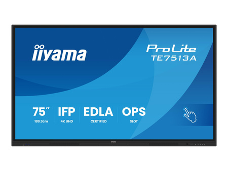 IIYAMA 75inch iiWare21E EDLA -Google-GMS-apps Android 14 8/128GB 40Points PureTouch IR+ with zero bonding 3840x2160 UHD IPS panel