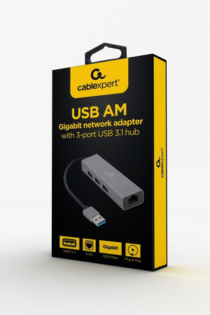 Adapter USB-AM to LAN GbE Hub 3xUSB 3.0