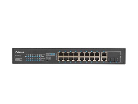 Switch niezarządzalny Lanberg 16x 100Mb PoE+/2x Combo Rack 19" Gigabit Ethernet 150W