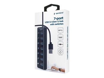 GEMBIRD 7-portowy HUB USB 3.1 Gen 1 z przełącznikami czarny