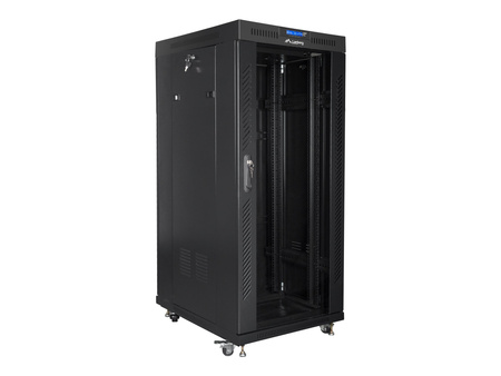 LANBERG free standing rack 19inch cabinet 27U 600x800 glass door LCD flat pack black