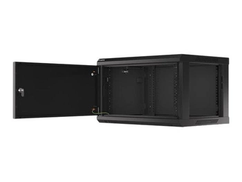 LANBERG Wall mount cabinet 19inch 6U 600x450 steel doors black flat pack