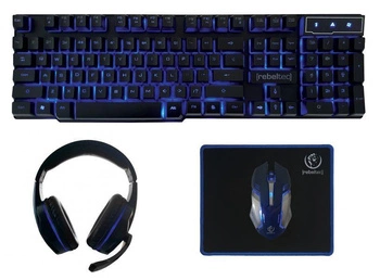 Zestaw przewodowy klawiatura + mysz + pad + słuchawki Rebeltec SHERMAN Gaming USB czarny podświetlany