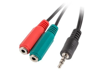 Kabel adapter Lanberg Minijack 3,5mm 4-pin (M) -> 2x Minijack 3,5mm 3-pin (F) (słuchawki + mikrofon) 0,2m czarny