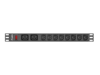 LANBERG LISTWA ZASILAJĄCA RACK 19" PDU PDU-02I1908I-0200-C20-BK (1U, 16A, 2X C19, 8X IEC C13, 2M, WTYK C20)