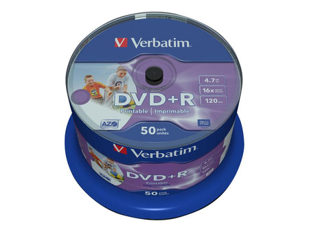 VERBATIM 43512 Verbatim DVD+R cake box 50 4.7GB 16x do nadruku Wide Photo