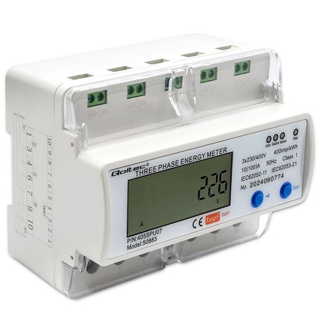 Trójfazowy elektroniczny licznik | miernik zużycia energii na szynę DIN | 400V | LCD | Wi-Fi
