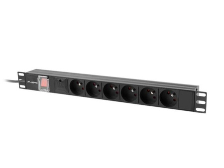 LANBERG listwa zasilajaca rack PDU 19inch 1U 16A 6x 230V PL 2m czarna