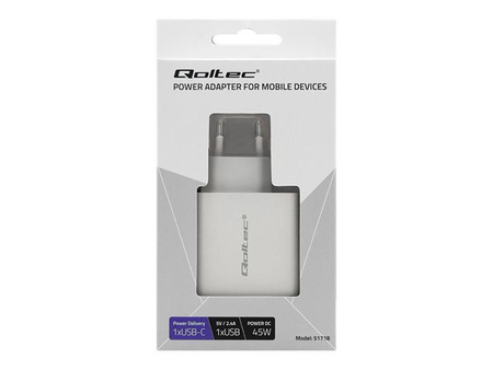 QOLTEC 51718 Charger 45W 5-20V 2.4-3A USB type C PD USB White