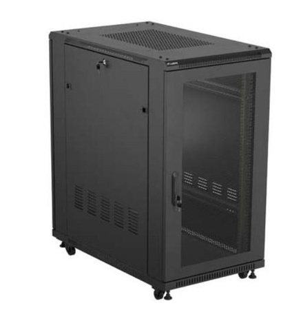 Szafa instalacyjna rack stojąca 19" 22U 600x1000 czarna drzwi perforowane ( flat pack)