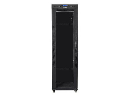 Szafa instalacyjna Rack stojąca 19" 42U 600x800 czarna drzwi szklane LCD Lanberg (flat pack)