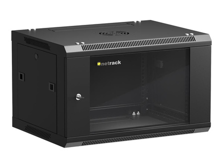 NETRACK 019-060-645-022 Netrack szafa wisząca 19, 6U/600x450mm – czarny, drzwi szklane, otwierane boki