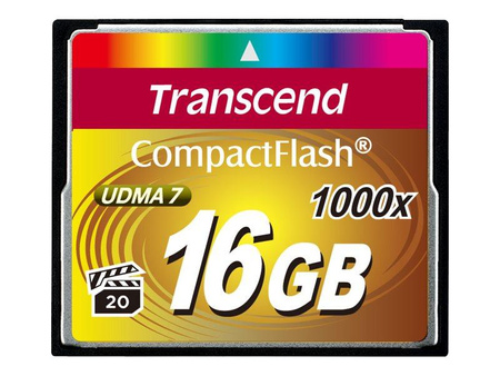 TRANSCEND TS16GCF1000 Transcend karta pamięci 16GB Compact Flash 1000x (Odczyt 160MB/s ,zapis 70MB/s)