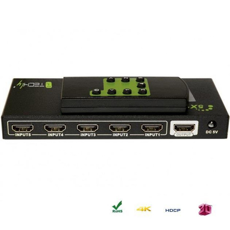 Przełącznik Techly HDMI 5/1 z pilotem, 4K2K 3D, czarny