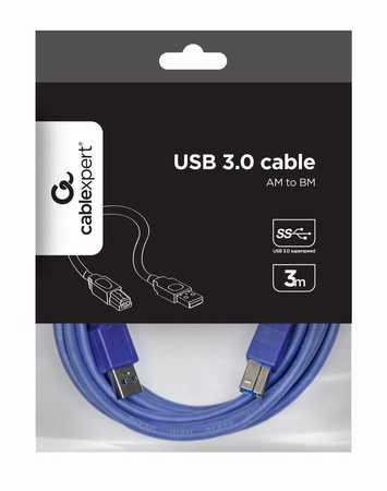 Kabel GEMBIRD CCP-USB3-AMBM-10 (USB 3.0 M - USB 3.0 Typu B M; 3m; kolor niebieski)