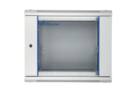 Szafka wisząca rack 9U 600x600 szara szklane drzwi 