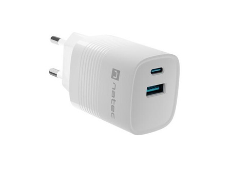 NATEC Ładowarka sieciowa Ribera GaN USB-A + USB-C Power Delivery 30W biała