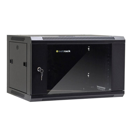 Szafa wisząca 19" Netrack, 6U/600x450mm – czarny, drzwi szklane, otwierane boki