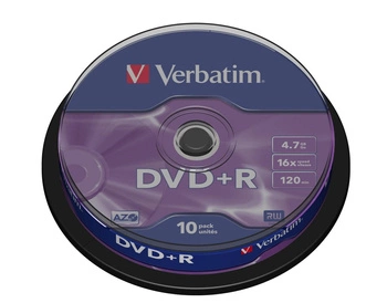 VERBATIM 43498 Verbatim DVD+R cake box 10 4.7GB 16x matte silver