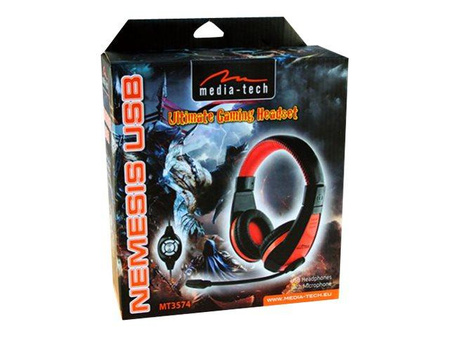 MEDIATECH MT3574 NEMESIS USB - Słuchawki stereo z mikrofonem dla graczy, złącze USB,