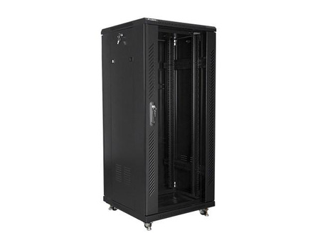 Szafa rack Lanberg FF01-6627-12B (27U; 19''; 1390mm / 600mm / 600 mm; stojąca; Szklane; 800 kg; kolor czarny)