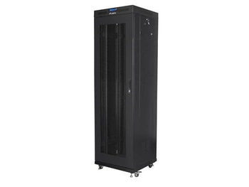 Szafa instalacyjna Rack stojąca 19" 42U 600x600 LCD Drzwi Perforowane czarna Lanberg (flat pack) V2