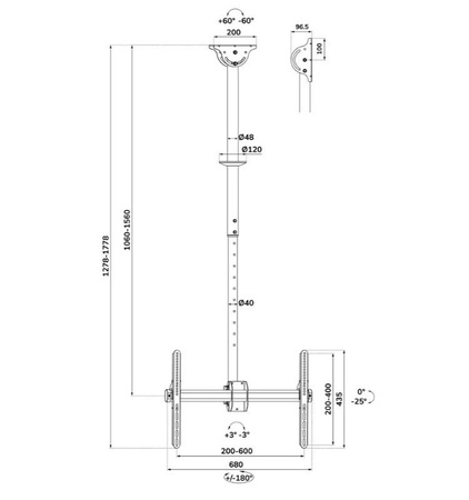 Neomounts Flat Screen Ceiling Mount (Height: 106-156 cm)