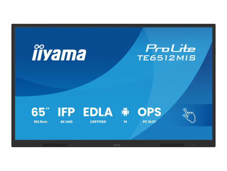 IIYAMA TE6512MIS-B4AG 65inch iiWare13E Android 14 EDLA/non-EDLA 8/128GB 40-Points PureTouch IR with Zero Gap