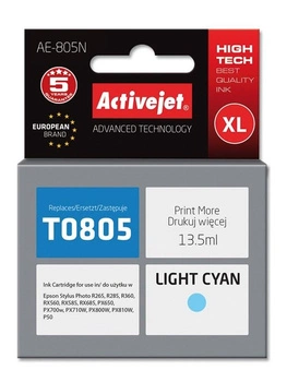 Activejet AE-805N Tusz (zamiennik Epson T0805; Supreme; 13,5 ml; jasny niebieski)