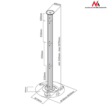 Uchwyt sufitowy do projektora Maclean MC-517 (80 mm - 980 mm; 10 kg; kolor srebrny)