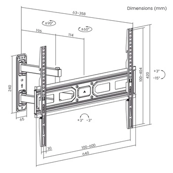 MACLEAN UCHWYT DO TELEWIZORA 37-70" 35KG MAX VESA 600X400 MC-798N