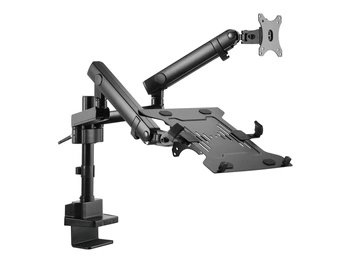 GEMBIRD Biurkowe regulowane ramię na 2 monitory + półka na notebooka -pełny ruch 17-32inch  do 8kg
