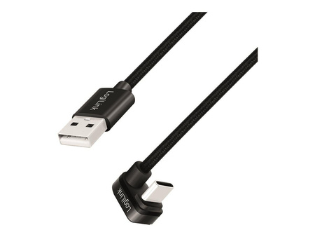 LOGILINK CU0195 Kabel USB 2.0 Type-C C/M kątowy na USB-A/M aluminium czarny 3m